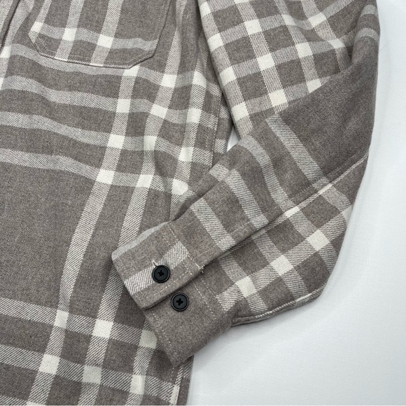 H&M Shacket Thick Flannel Shirt Chore Plaid Buffalo Check Tan Gorp Winter Fall - Picture 3 of 14